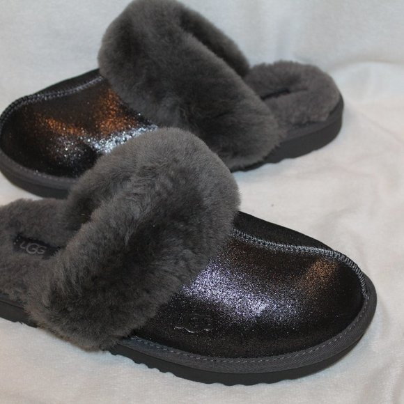 NIB UGG METALLIC GRAY SHEARLING LINED SLIDE SLIPPERS 6 7 8 - Picture 7 of 8